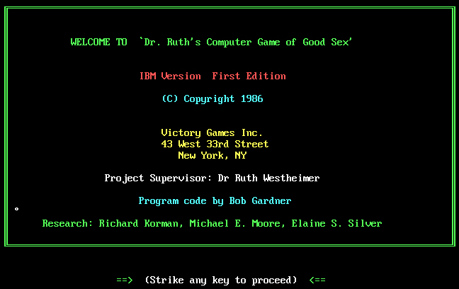 Dr. Ruth's Computer Game of Good Sex